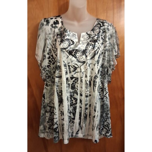 Apt. 9 Studded Butterfly Abstract Print Top Plus size 3X black silver nwot - Picture 1 of 5